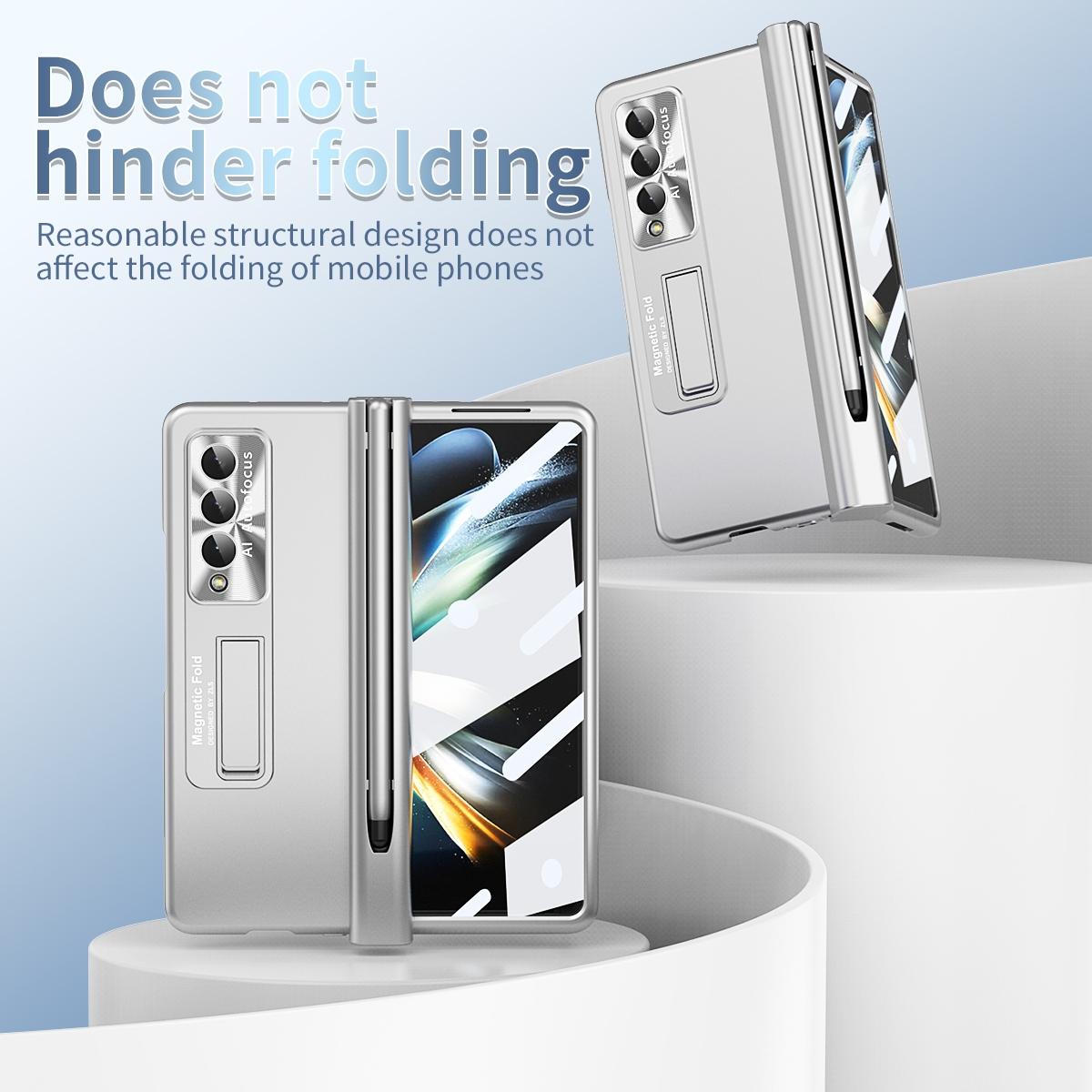 V562-E205550400ADE-202503211416-05 For Samsung Galaxy Z Fold4 5G Foldable Phone Case With Pen Slot - Electroplated - Silver - Image 6