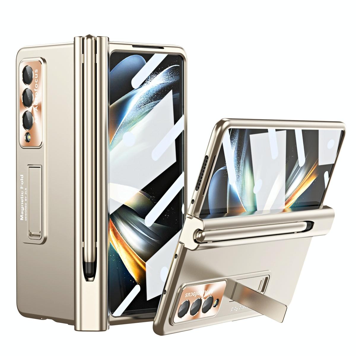 V562-E205550400ADE-202503211416-07 For Samsung Galaxy Z Fold4 5G Foldable Phone Case With Pen Slot - Electroplated - Silver - Image 8