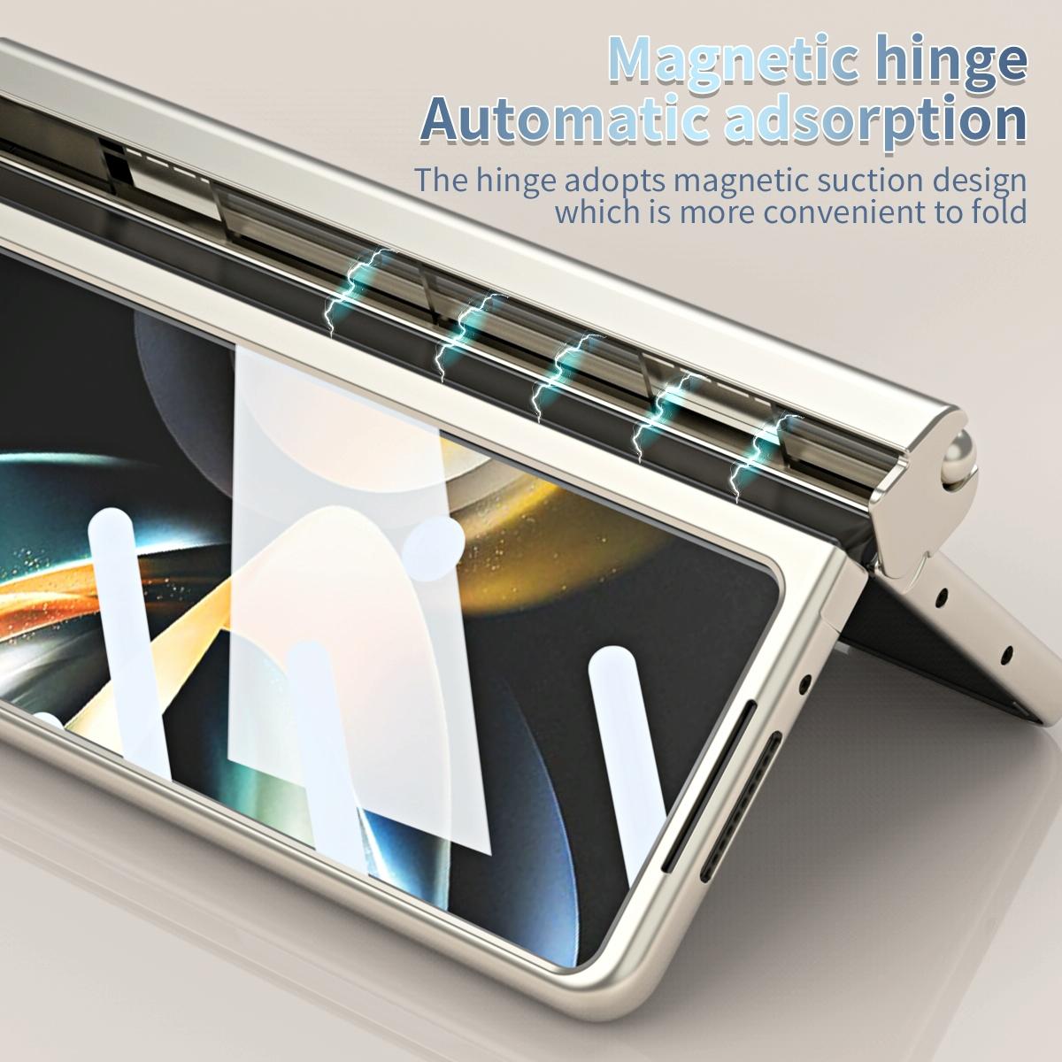 V562-E205550400ADE-202503211416-10 For Samsung Galaxy Z Fold4 5G Foldable Phone Case With Pen Slot - Electroplated - Silver - Image 11