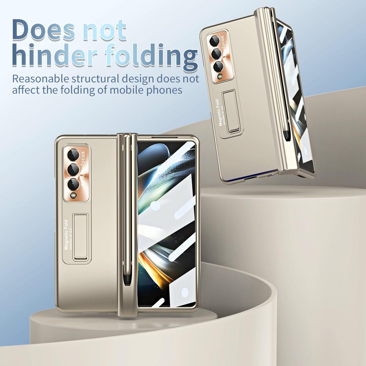 V562-E205550400ADE-202503211416-11 For Samsung Galaxy Z Fold4 5G Foldable Phone Case With Pen Slot - Electroplated - Silver - Image 12