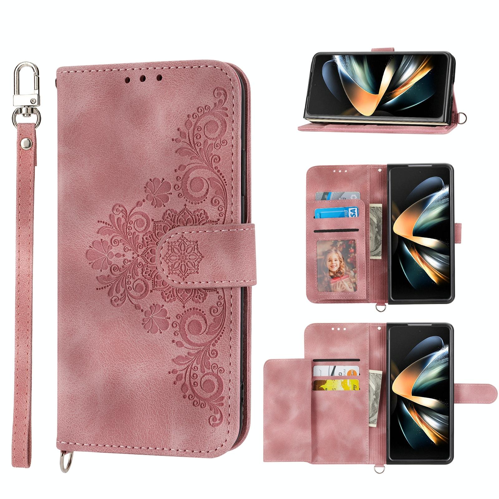 V562-E407558300ADE-202503211335-01 For Samsung Galaxy Z Fold4 5G Floral Leather Phone Wallet - Embossed - Brown - Image 2