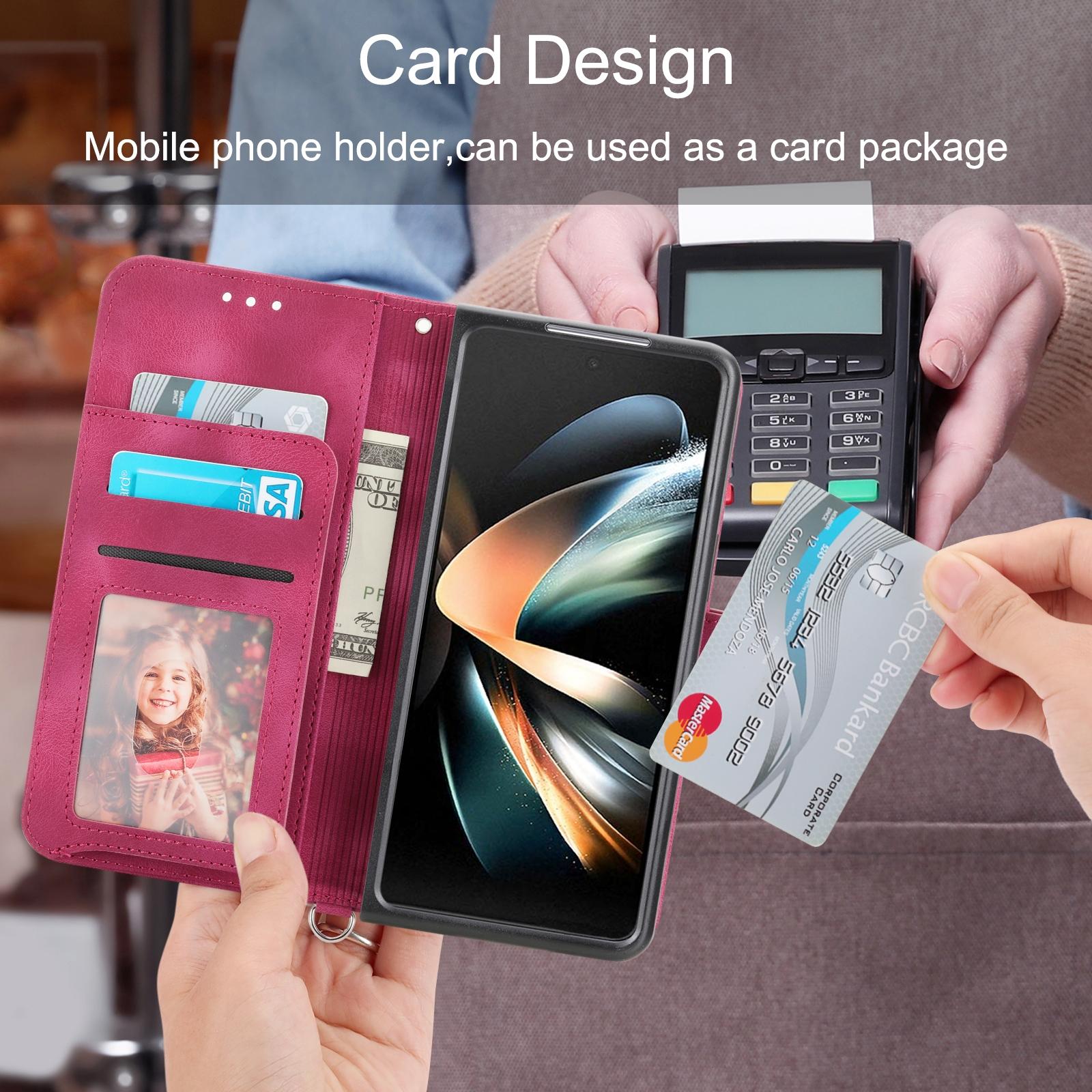 V562-E407558300ADE-202503211335-12 For Samsung Galaxy Z Fold4 5G Floral Leather Phone Wallet - Embossed - Brown - Image 13