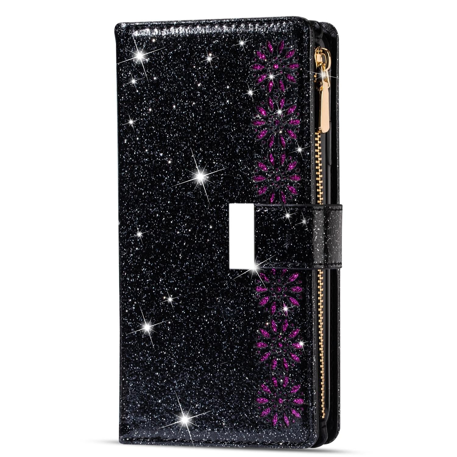 V562-E504564300ADE-202503211426-02 For Samsung Galaxy Z Fold4 5G Sparkling Leather Zip Case - Zipper Closure - Purple - Image 3