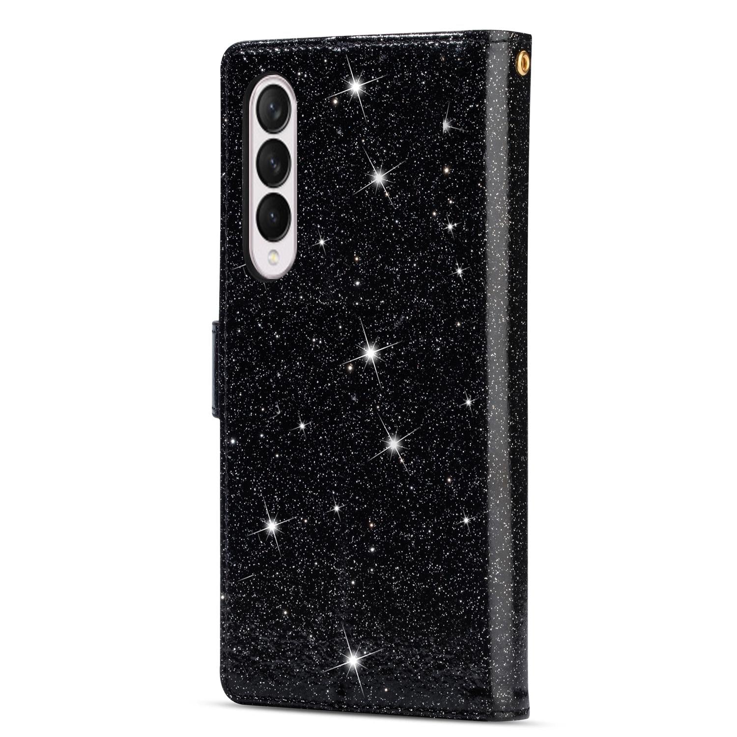 V562-E504564300ADE-202503211426-03 For Samsung Galaxy Z Fold4 5G Sparkling Leather Zip Case - Zipper Closure - Purple - Image 4