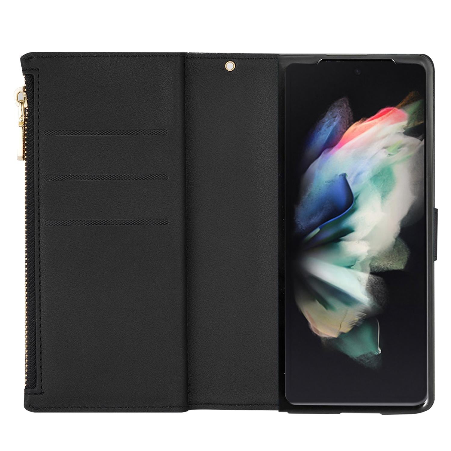 V562-E504564300ADE-202503211426-05 For Samsung Galaxy Z Fold4 5G Sparkling Leather Zip Case - Zipper Closure - Purple - Image 6