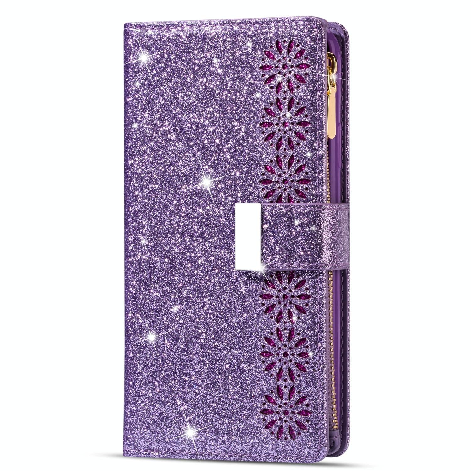 V562-E504564300ADE-202503211426-07 For Samsung Galaxy Z Fold4 5G Sparkling Leather Zip Case - Zipper Closure - Purple - Image 8