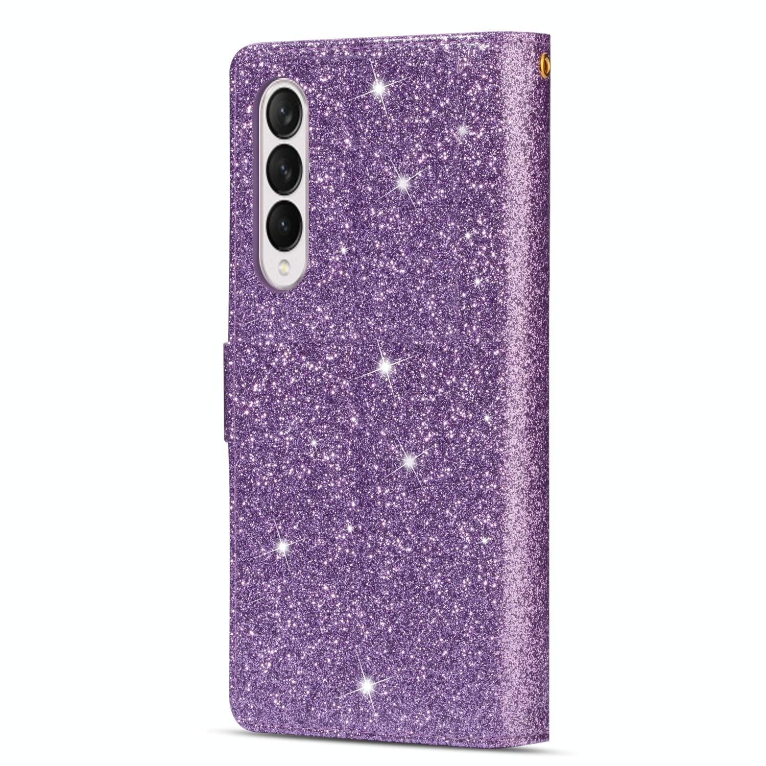 V562-E504564300ADE-202503211426-08 For Samsung Galaxy Z Fold4 5G Sparkling Leather Zip Case - Zipper Closure - Purple - Image 9