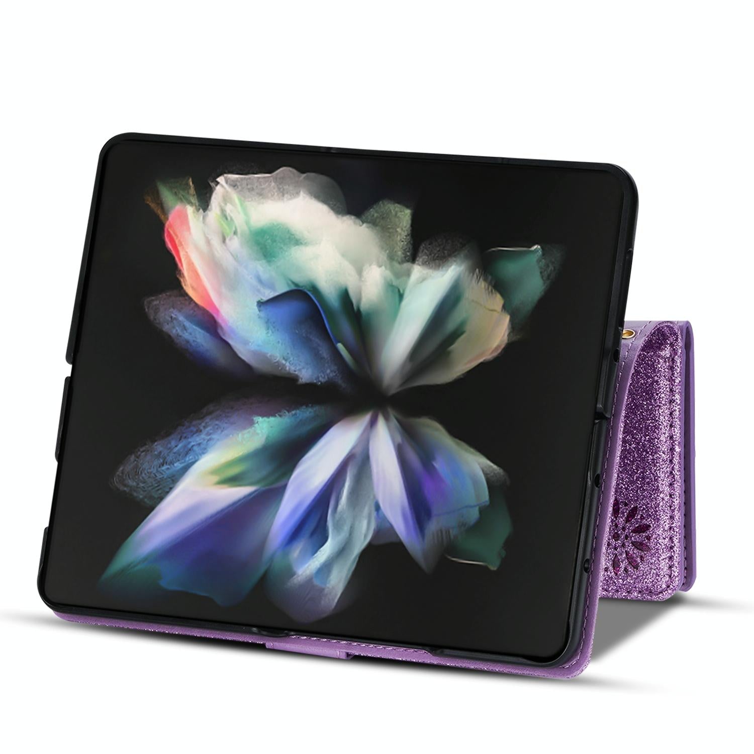 V562-E504564300ADE-202503211426-09 For Samsung Galaxy Z Fold4 5G Sparkling Leather Zip Case - Zipper Closure - Purple - Image 10