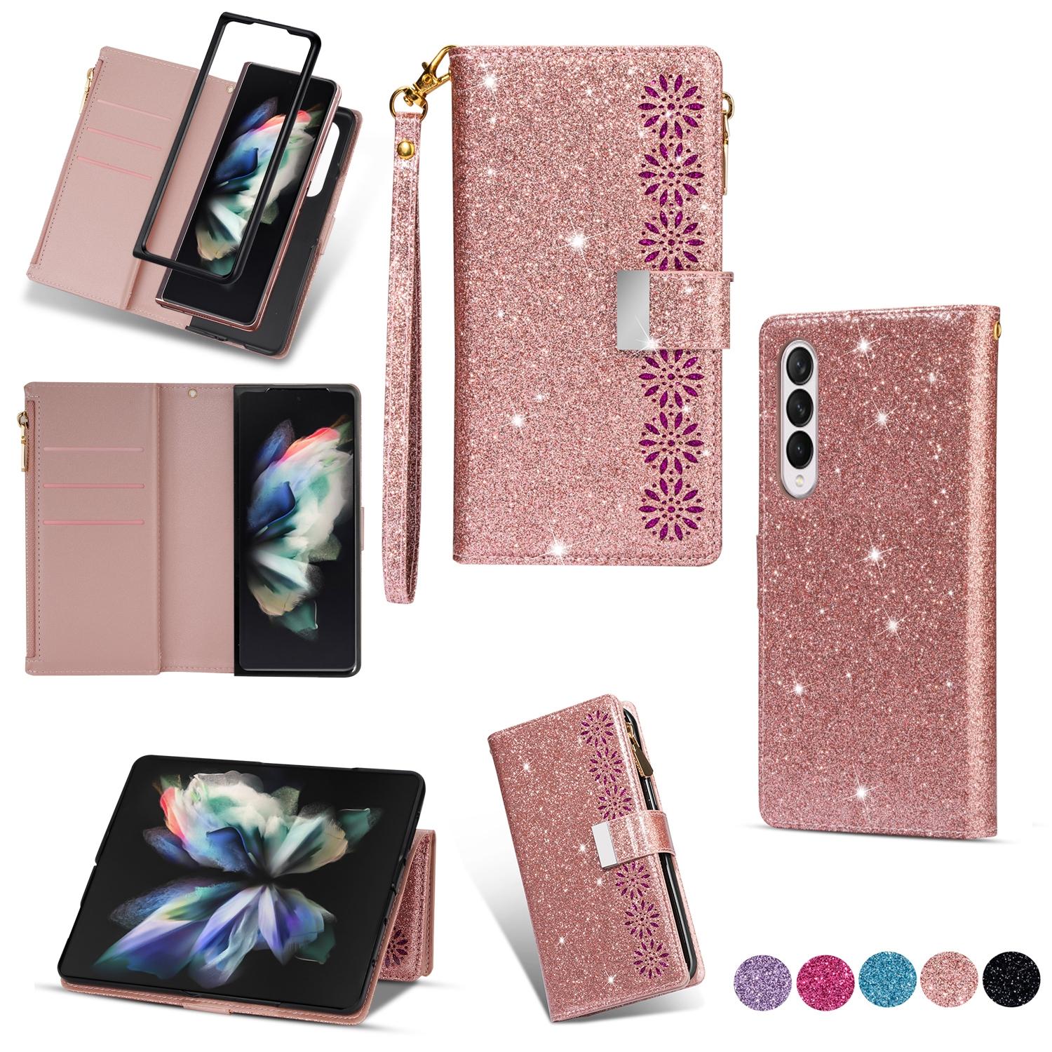 V562-E504564300ADE-202503211426-12 For Samsung Galaxy Z Fold4 5G Sparkling Leather Zip Case - Zipper Closure - Purple - Image 13