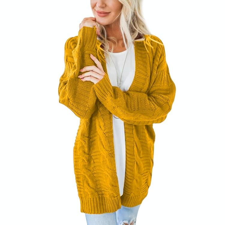 V562-EA95537544YZ-202505262052-09 Mid-Length Style Solid Colour Thick Thread Twist Cardigan Knit Sweater Grey - S - Yellow - Image 10