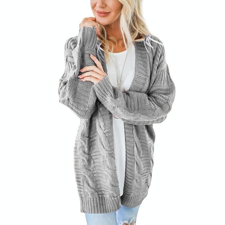 V562-EA95537544YZ-202505262052-14 Mid-Length Style Solid Colour Thick Thread Twist Cardigan Knit Sweater Grey - S - Yellow - Image 15