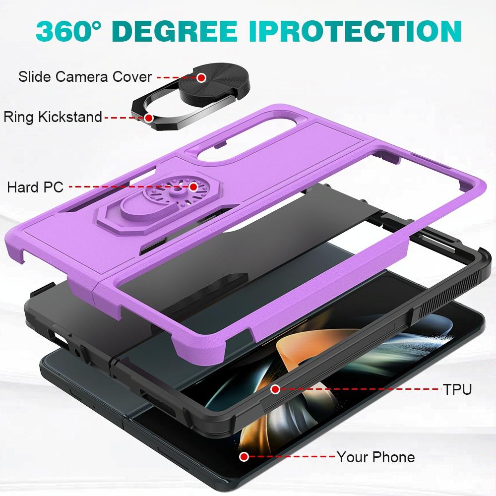 V562-F104869300ADE-226190-10 For Samsung Galaxy Z Fold4 5G Tpu Shockproof Case With Ring - 2 In 1 Design - Purple - Image 11