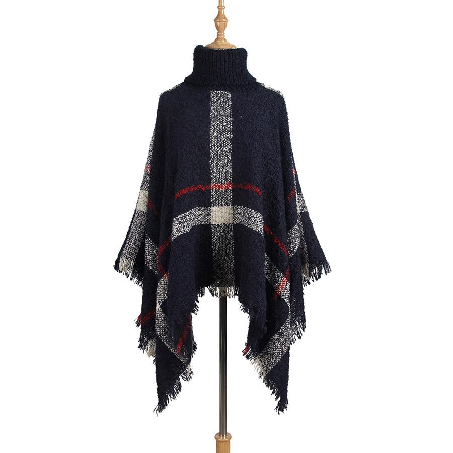 V562-F1051504450DBT-202505262027-01 Women Mid-Length Turtleneck Sweater Fringed Cloak Shawl - Size Free Size - Khaki - Image 2