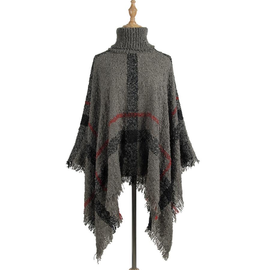 V562-F1051504450DBT-202505262027-08 Women Mid-Length Turtleneck Sweater Fringed Cloak Shawl - Size Free Size - Khaki - Image 9