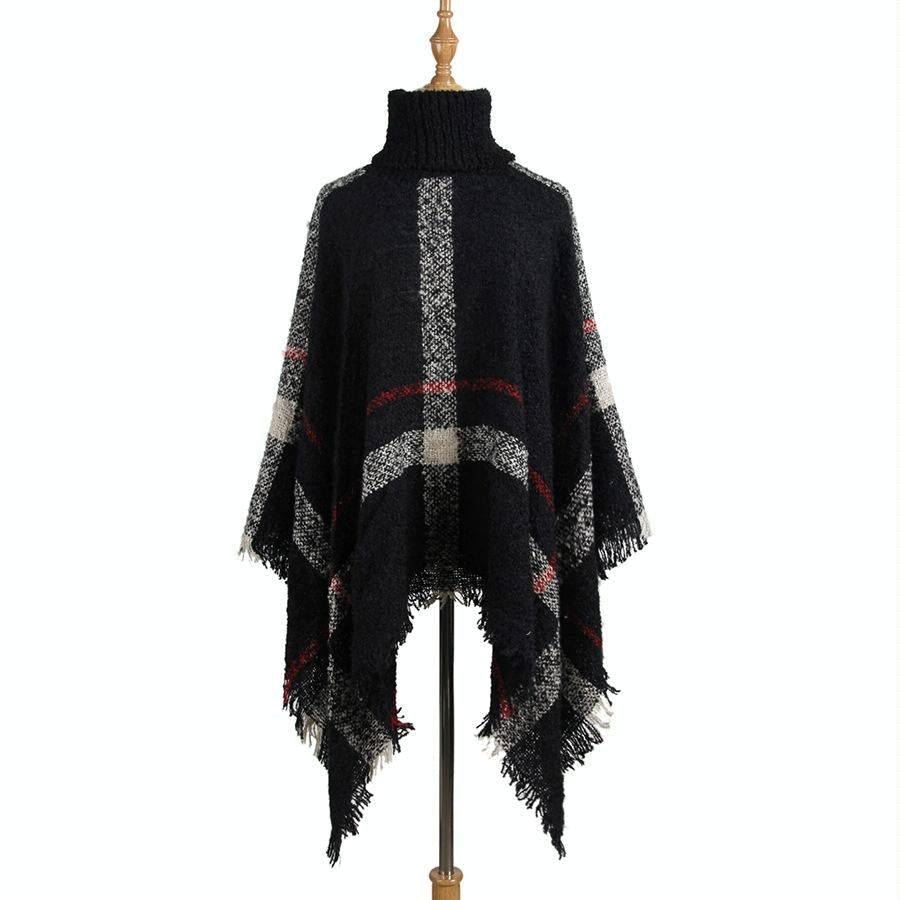 V562-F1051504450DBT-202505262027-09 Women Mid-Length Turtleneck Sweater Fringed Cloak Shawl - Size Free Size - Khaki - Image 10