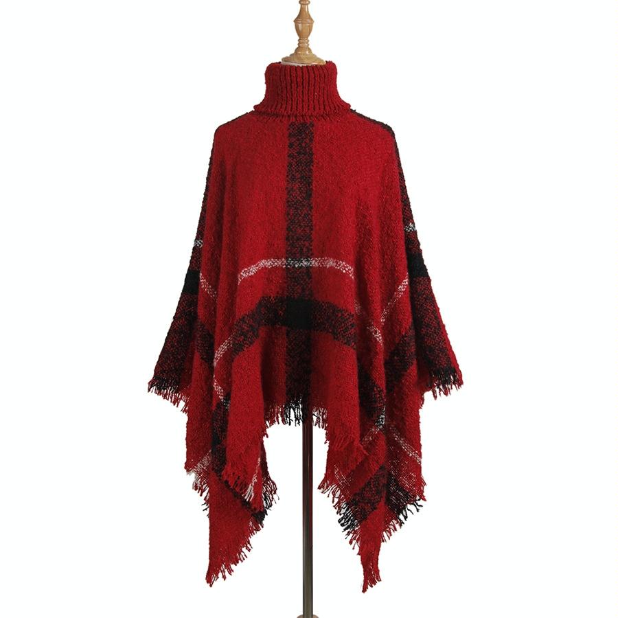 V562-F1051504450DBT-202505262027-13 Women Mid-Length Turtleneck Sweater Fringed Cloak Shawl - Size Free Size - Khaki - Image 14