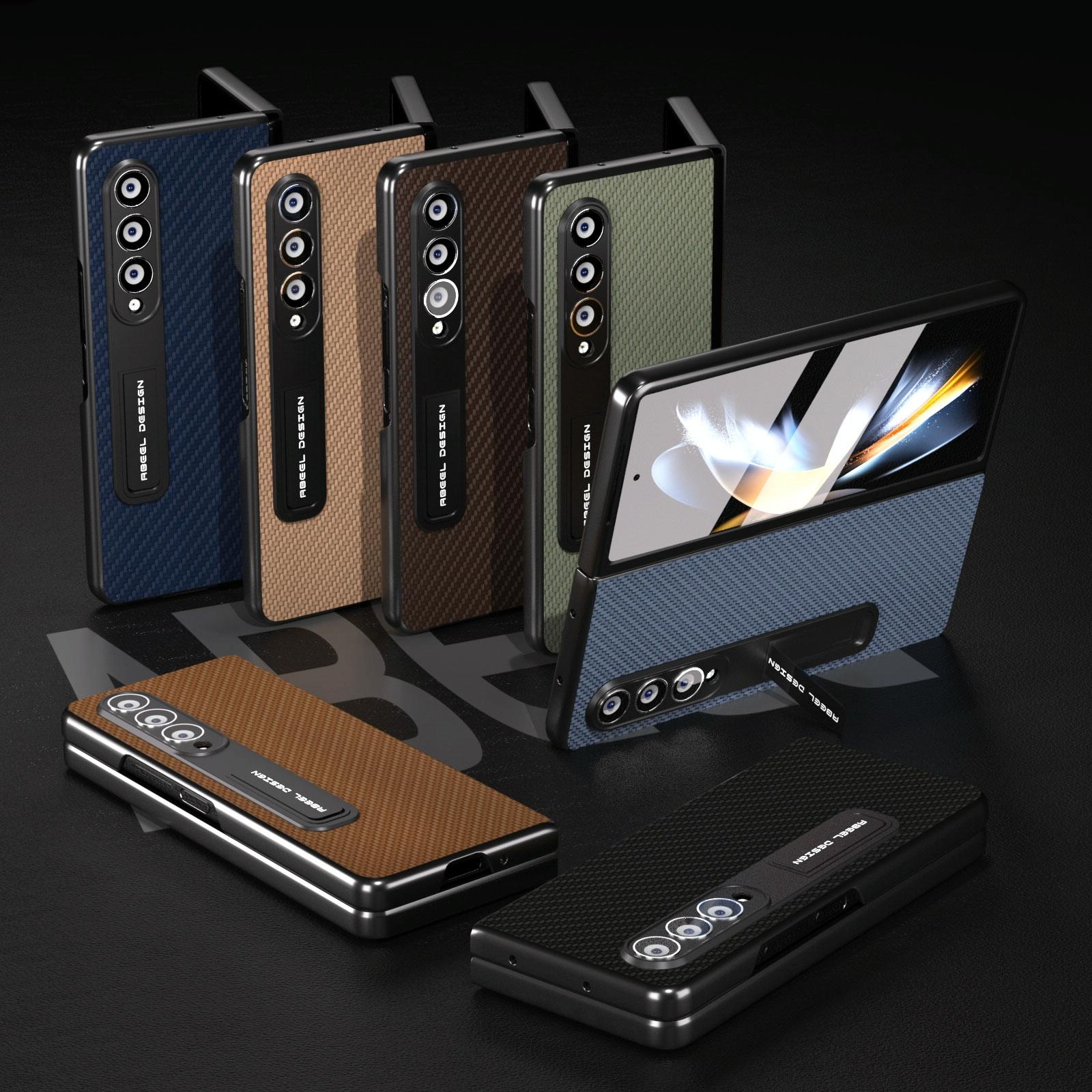 V562-F202707400ADE-202505221917-04 For Samsung Galaxy Z Fold4 5G Carbon Fiber Phone Case With Holder - Green - Image 5