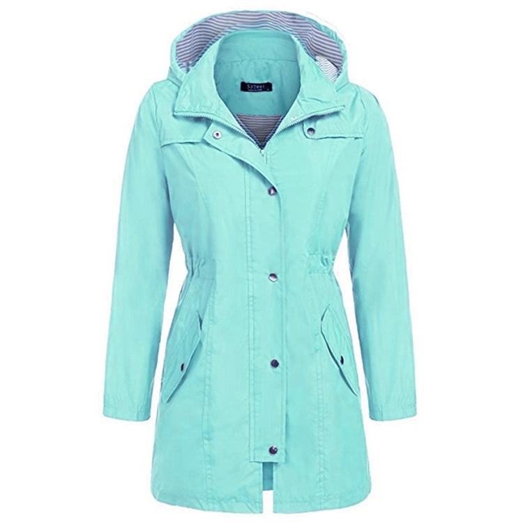 V562-F4057898730DBT-202505262033-00 Casual Women Waterproof Waist Hooded Long Coat - Size XL - Water Blue - Image 1