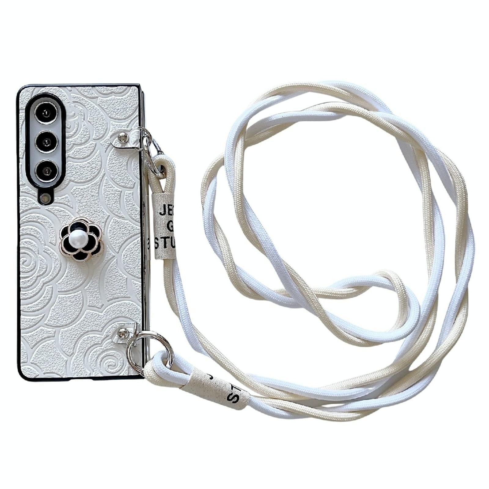 V562-F502500600ADE-202505221915-07 For Samsung Galaxy Z Fold4 5G Camellia Pattern Phone Case With Lanyard - Red - Image 8