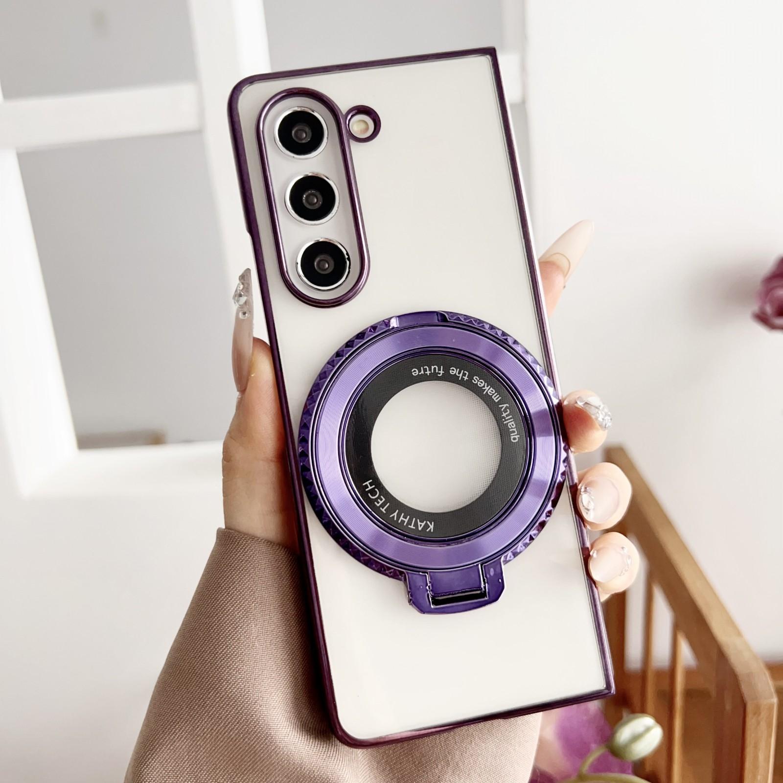 V562-F508093600ADE-202504292100-01 For Samsung Galaxy z Fold4 5G Shockproof Magsafe Holder for Rotating Plating Phone Case - Purple - Image 2