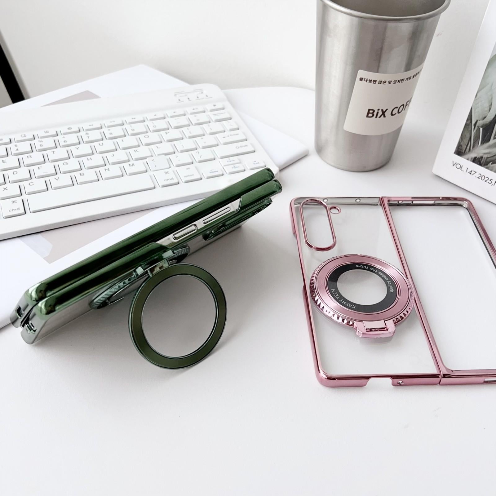 V562-F508093600ADE-202504292100-03 For Samsung Galaxy z Fold4 5G Shockproof Magsafe Holder for Rotating Plating Phone Case - Purple - Image 4