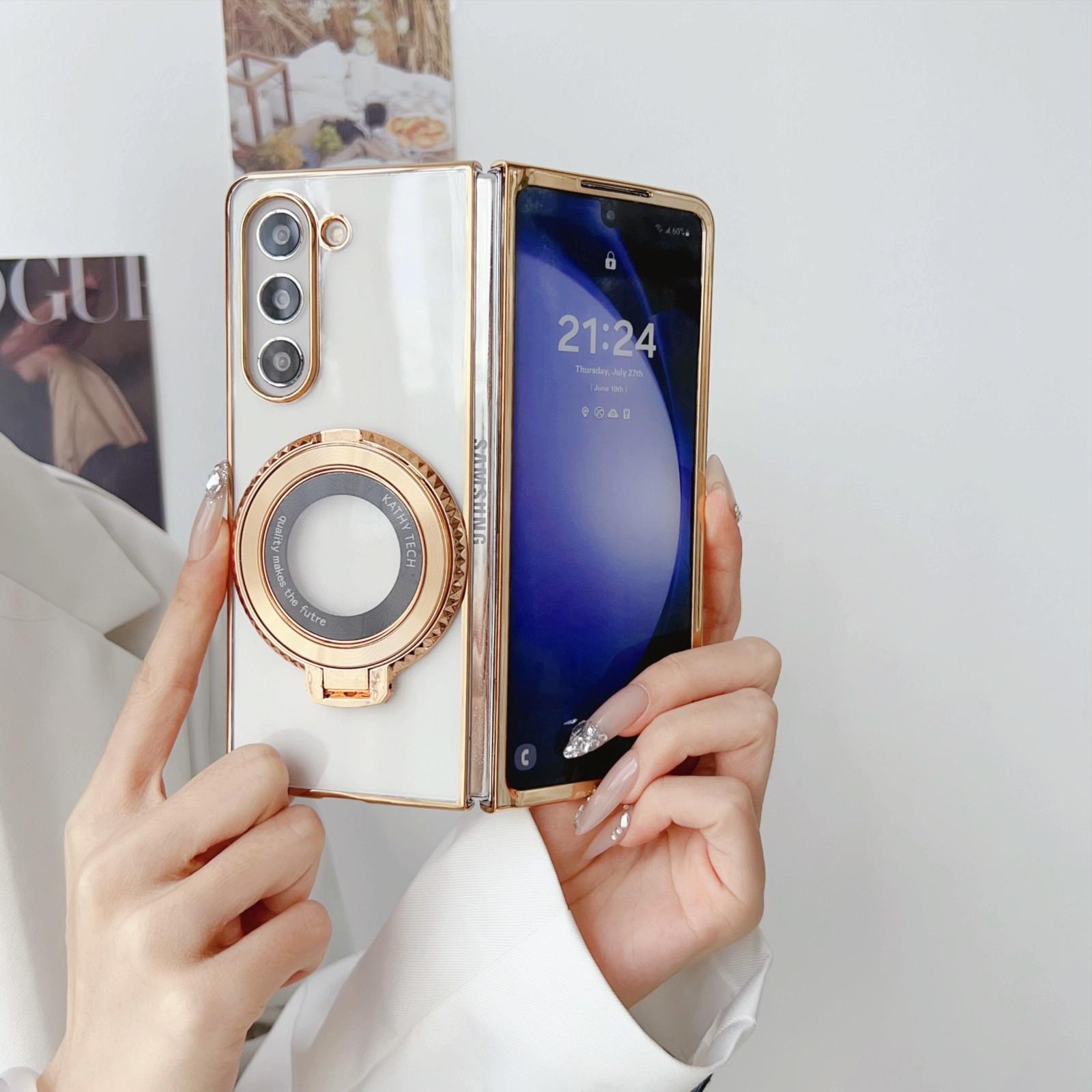 V562-F508093600ADE-202504292100-08 For Samsung Galaxy z Fold4 5G Shockproof Magsafe Holder for Rotating Plating Phone Case - Purple - Image 9