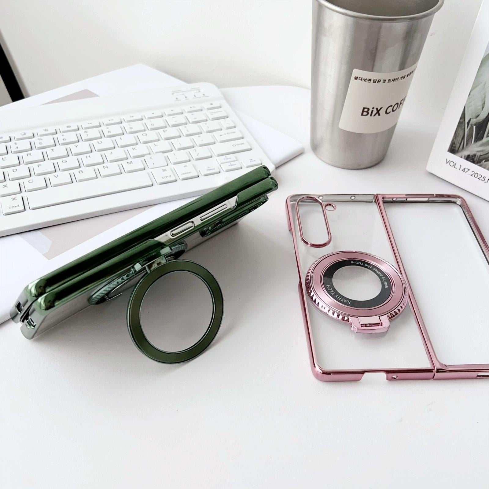 V562-F508093600ADE-202504292100-09 For Samsung Galaxy z Fold4 5G Shockproof Magsafe Holder for Rotating Plating Phone Case - Purple - Image 10