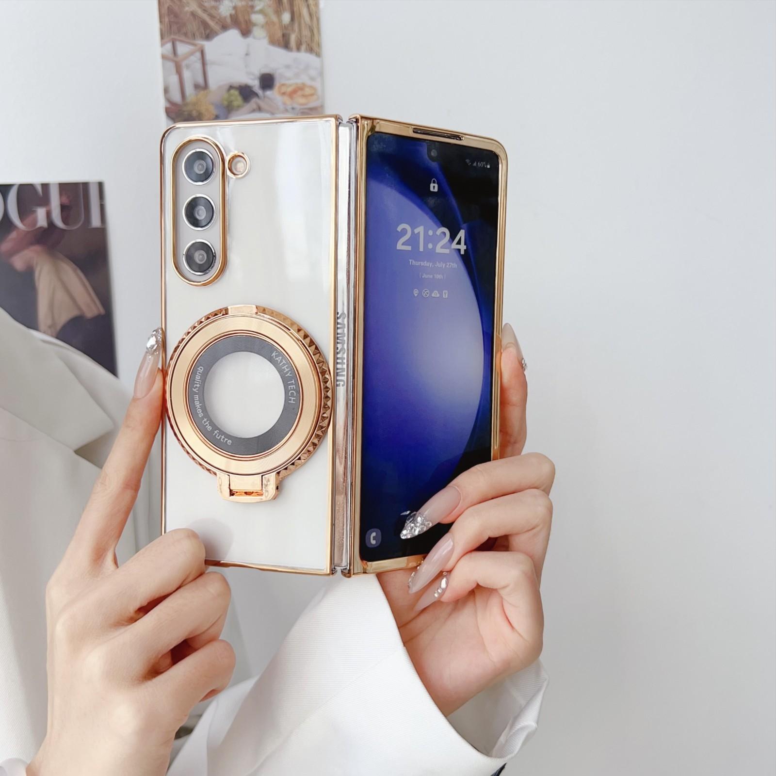 V562-F508093600ADE-202504292100-14 For Samsung Galaxy z Fold4 5G Shockproof Magsafe Holder for Rotating Plating Phone Case - Purple - Image 15