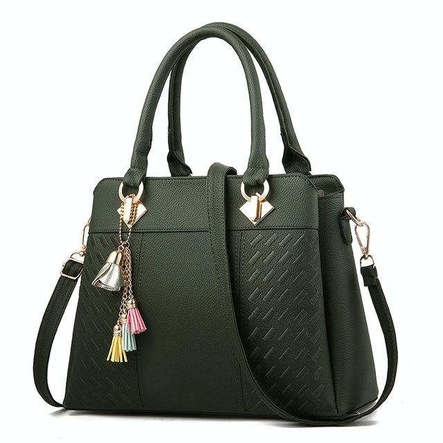 Simple Style Women Leather Crossbody Bag with Tassel Embroidery - Green