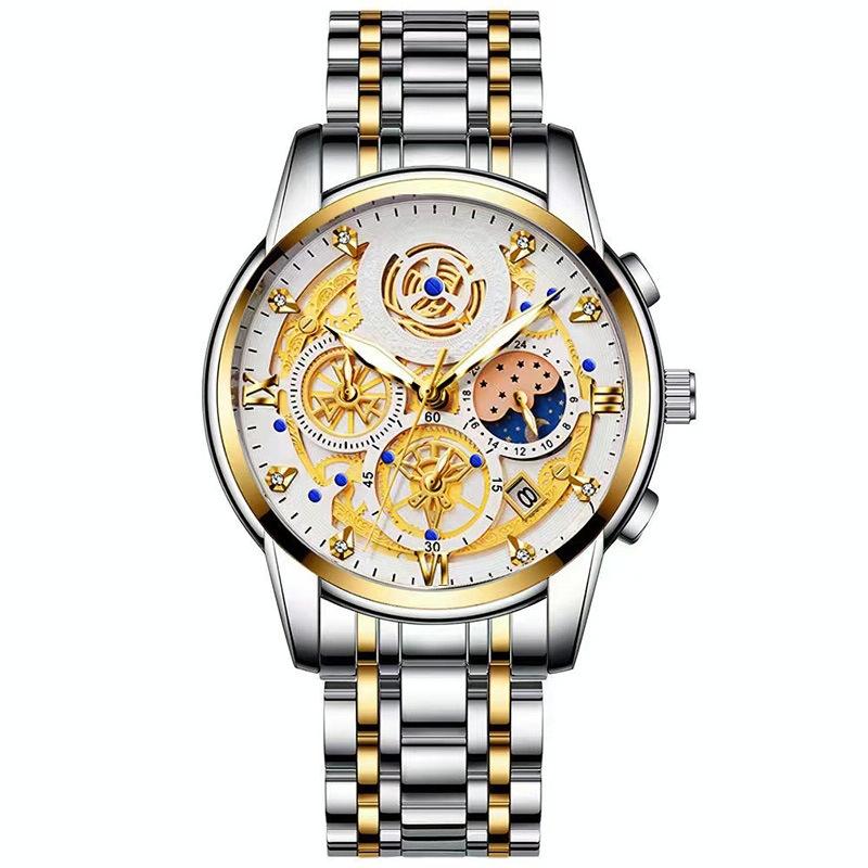 V562-G1076043060DBT-202504161859-00 Waterproof Luminous Quartz Watch with Multifunctional Design - Inter-Gold White Surface - Image 1