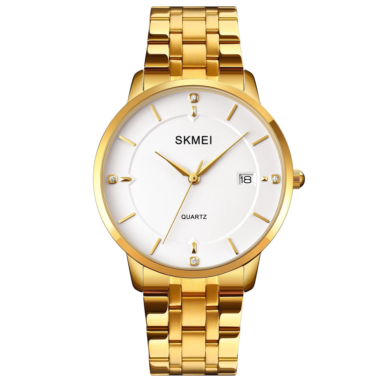 V562-G108678100ADE-223601-00 Men Casual Quartz Watch with Calendar - 1801 - Golden Steel Belt - Image 1