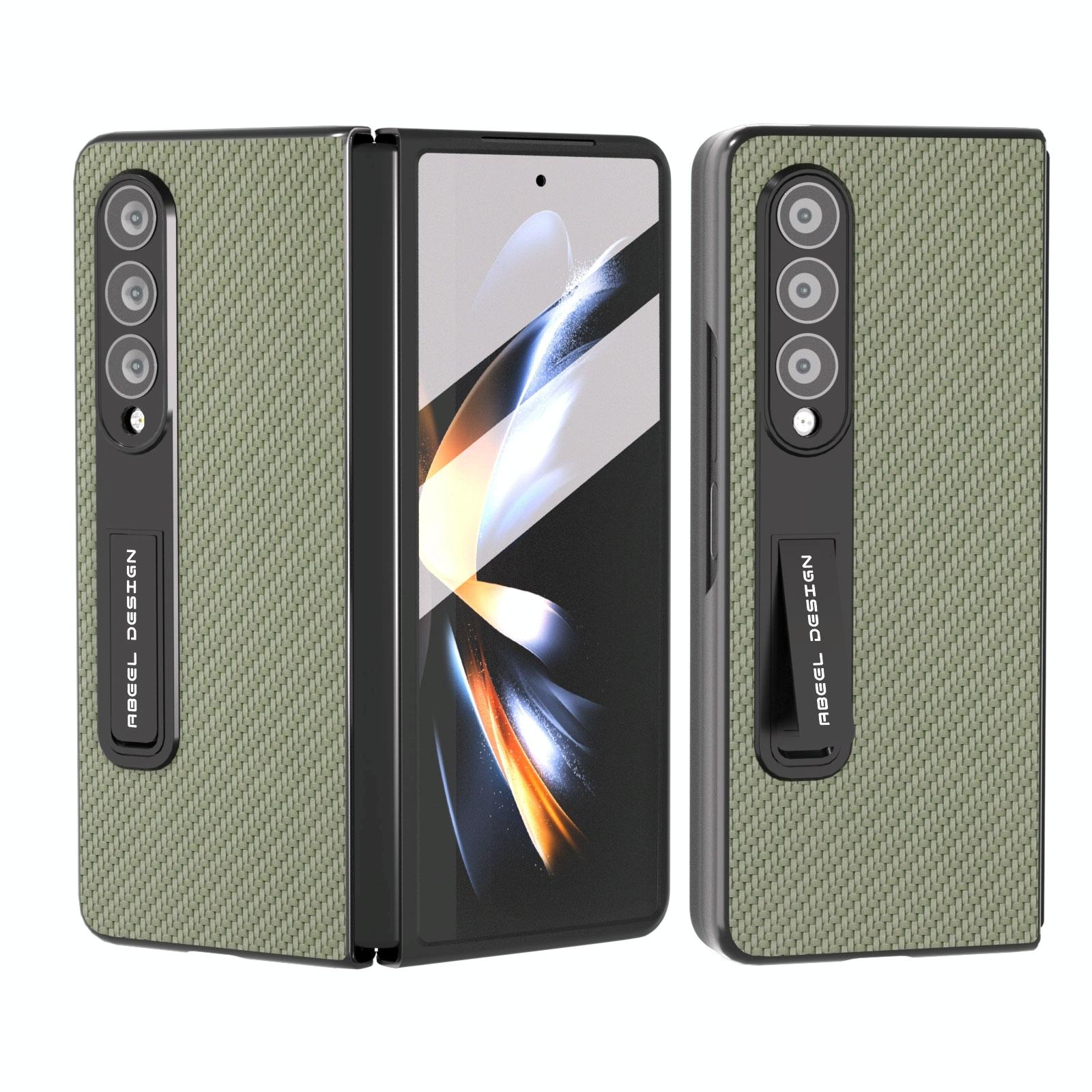V562-G202707400ADE-202505221916-01 For Samsung Galaxy Z Fold4 5G Carbon Fiber Phone Case With Holder - Black - Image 2