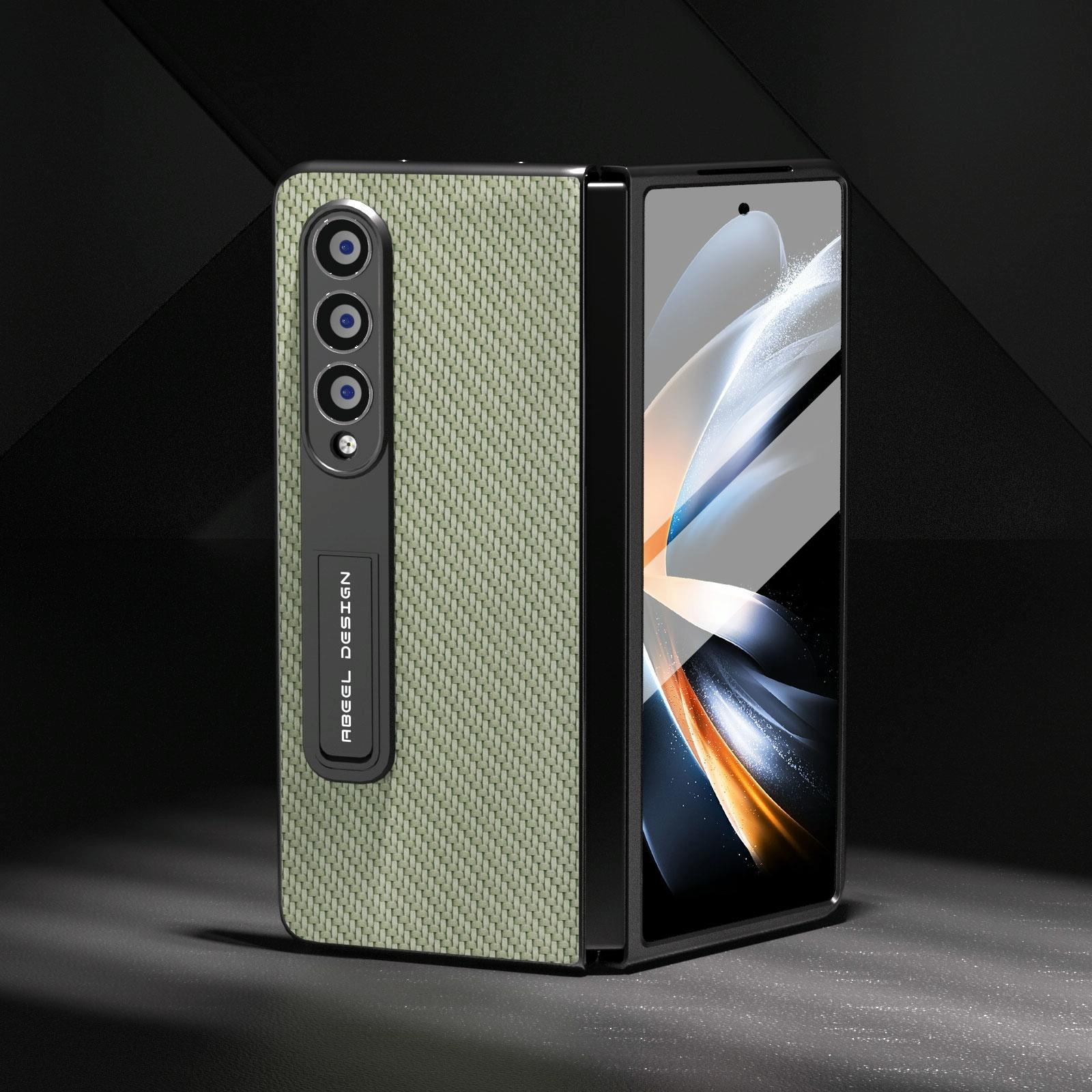 V562-G202707400ADE-202505221916-02 For Samsung Galaxy Z Fold4 5G Carbon Fiber Phone Case With Holder - Black - Image 3