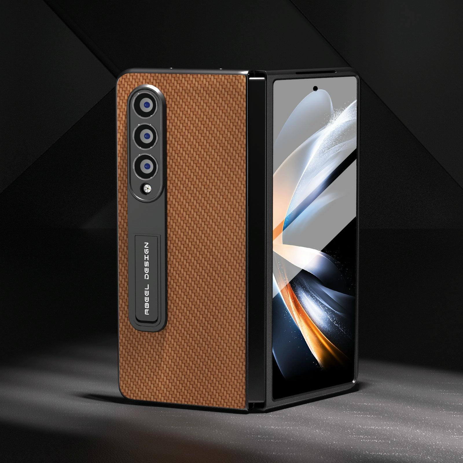 V562-G202707400ADE-202505221916-07 For Samsung Galaxy Z Fold4 5G Carbon Fiber Phone Case With Holder - Black - Image 8