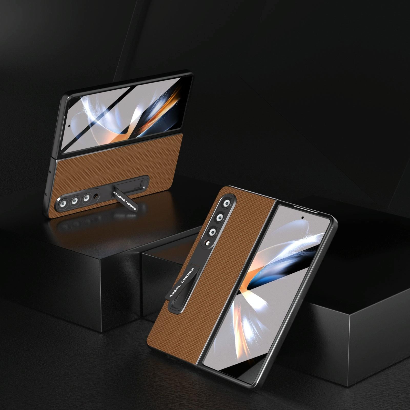 V562-G202707400ADE-202505221916-08 For Samsung Galaxy Z Fold4 5G Carbon Fiber Phone Case With Holder - Black - Image 9