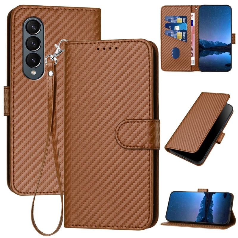 V562-G209615600ADE-202505221911-01 For Samsung Galaxy Z Fold4 5G Carbon Fiber Leather Phone Case With Lanyard - Pink - Image 2