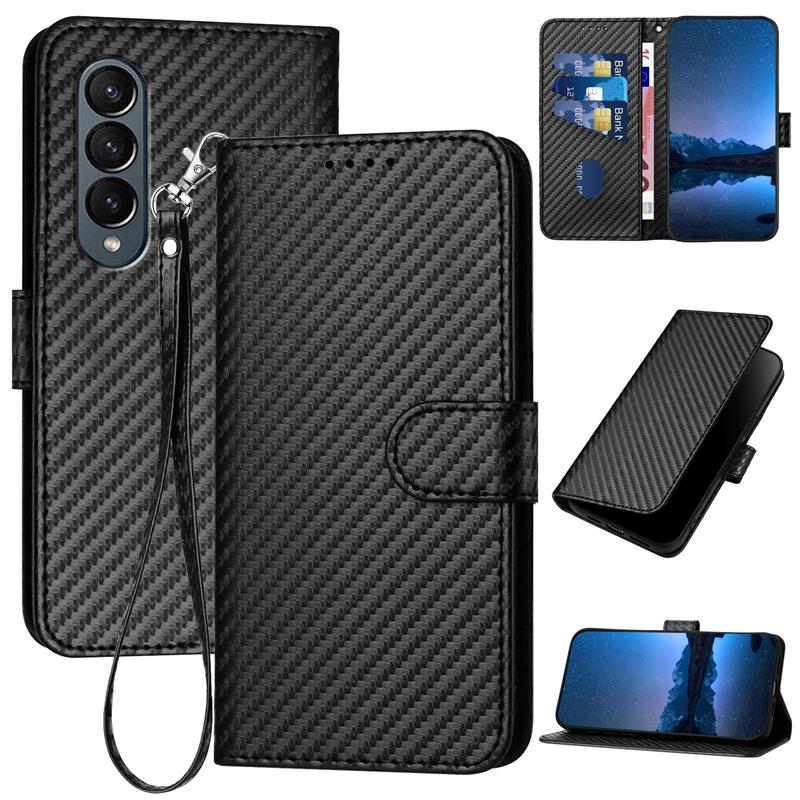 V562-G209615600ADE-202505221911-03 For Samsung Galaxy Z Fold4 5G Carbon Fiber Leather Phone Case With Lanyard - Pink - Image 4