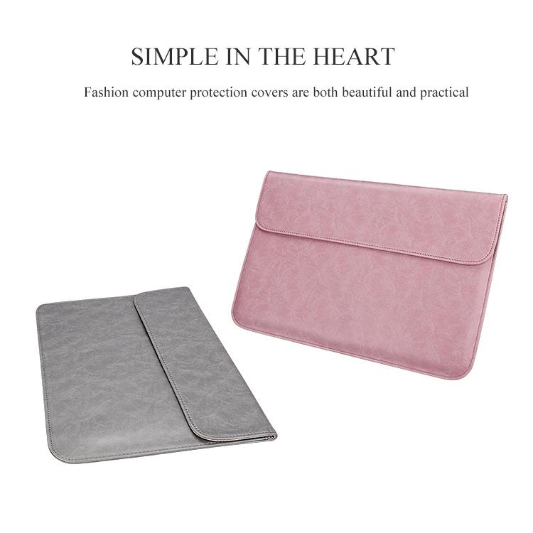 V562-H0010BL-202504021941-06 Horizontal Magnetic Leather Laptop Inner Bag - Invisible Buckle - Grey - Image 7
