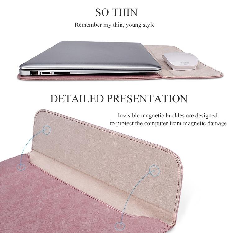 V562-H0010BL-202504021941-11 Horizontal Magnetic Leather Laptop Inner Bag - Invisible Buckle - Grey - Image 12