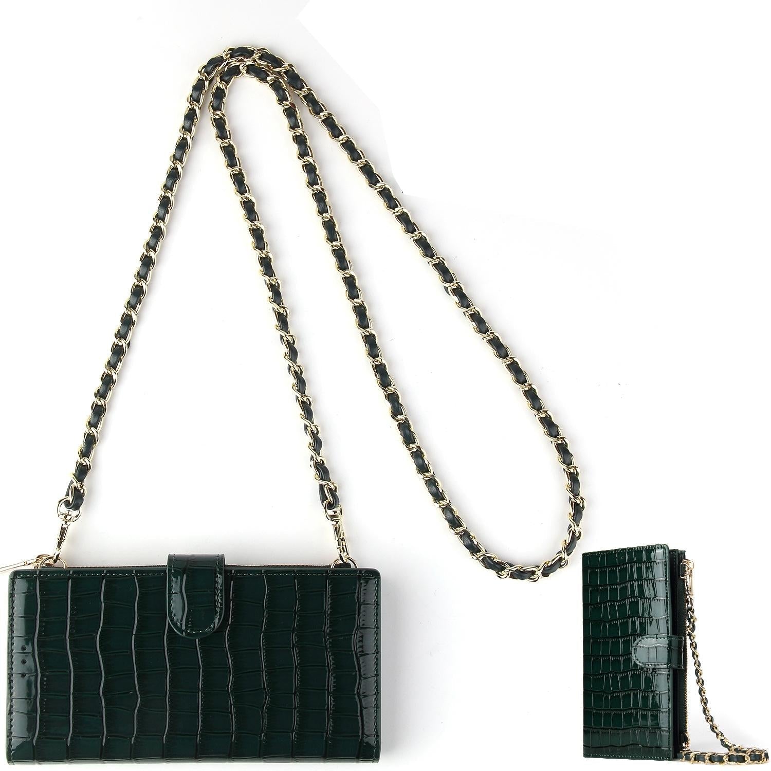 V562-H1048192060DBT-202505191512-00 Long Crossbody Mini Shoulder Bag For Coins & Phone - Dark Green - Image 1