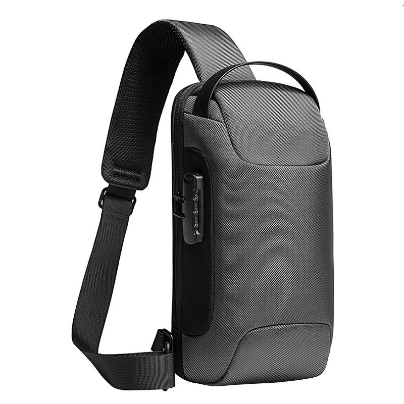 V562-H2872GO-202503032021-00 Waterproof Anti Theft Crossbody Chest Bag Men Oxford Cloth 34X18X10Cm - Grey - Image 1