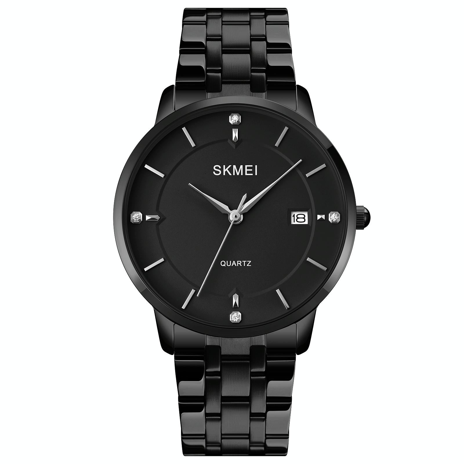 V562-I108678100ADE-223603-00 Men Casual Quartz Watch with Calendar - 1801 - Black Steel Belt - Image 1