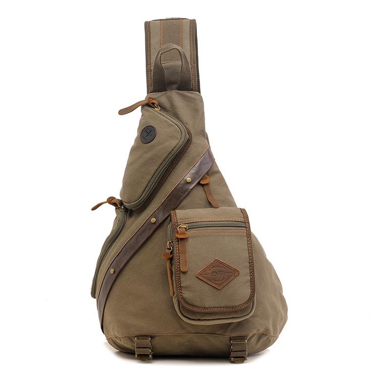 V562-K3322BCC-202503041253-01 Multi Function Canvas Chest Bag Shoulder Messenger Crossby Bag - Khaki - Image 2