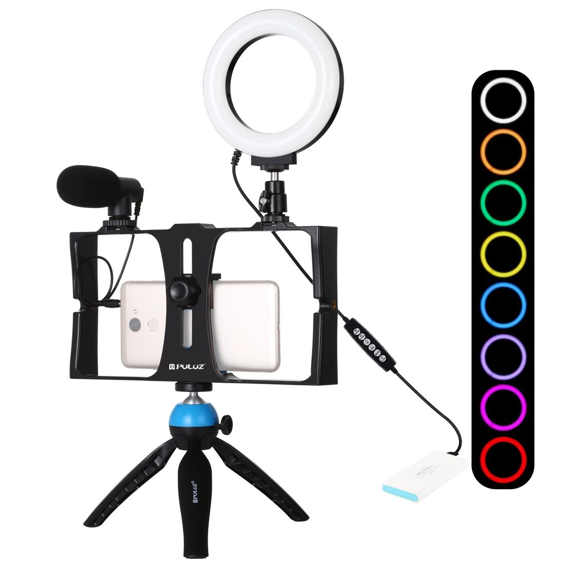 V562-L5803TKP-221658-00 Vlogging Live Broadcast Smartphone Video Rig With 4.7 Inch Rgbw Ring Led Selfie Light Microphone And Pocket Tripod Mount Kit - Blue - Image 1