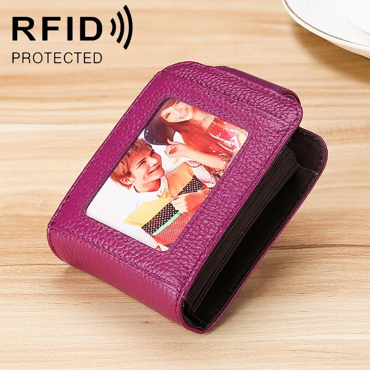 V562-P8510BCC-202505291713-00 Women Vertical Cowhide Leather Rfid Wallet - Purple - Image 1