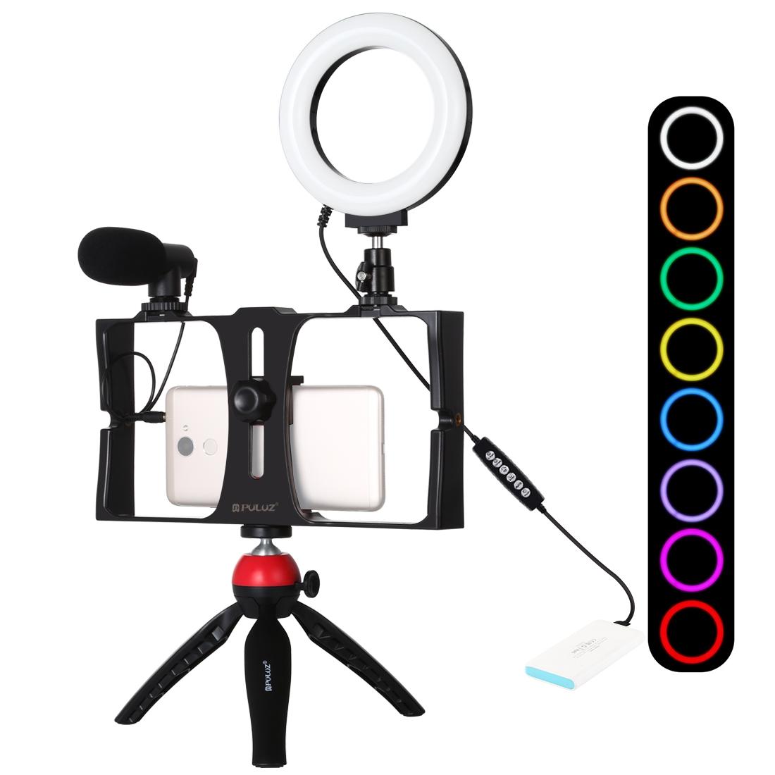 V562-R5803TKP-221656-00 Vlogging Live Broadcast Smartphone Video Rig With 4.7 Inch Rgbw Ring Led Selfie Light Microphone And Pocket Tripod Mount Kit - Red - Image 1