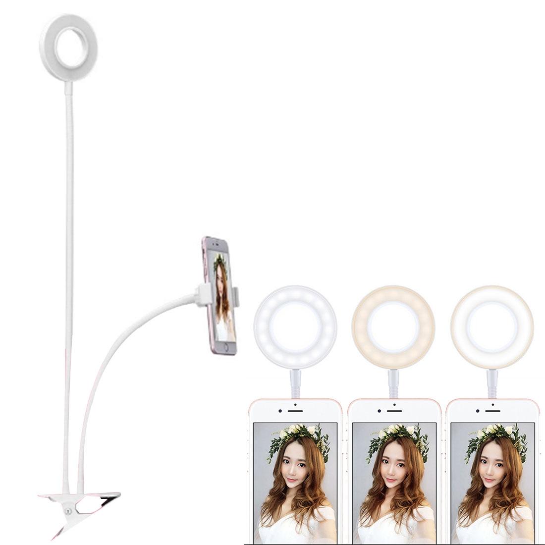 V562-W2053SCS-202502241411-00 Universal Cell Phone Holder with Selfie Ring Light for Studio Recording and Live Broadcast - White - Image 1