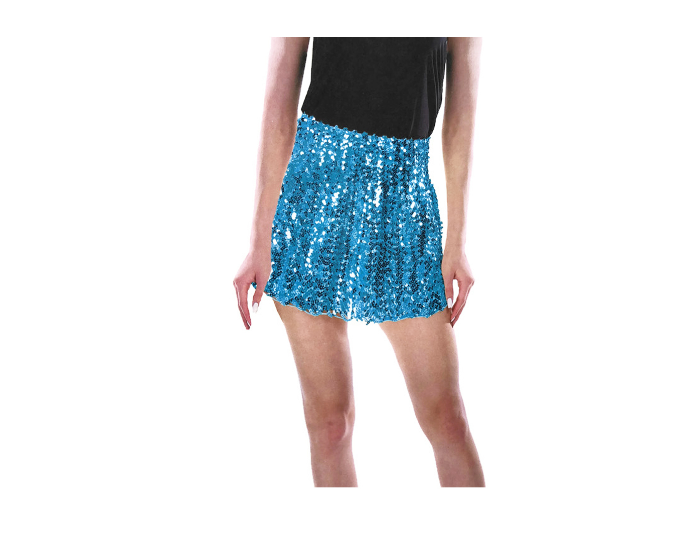 V563-12085-LIGHTBLUE-202503052135-03 Ladies Adult Deluxe SEQUIN SKIRT Party Costume Dress Up Bling Fringe Tassel - Light Blue - Image 4