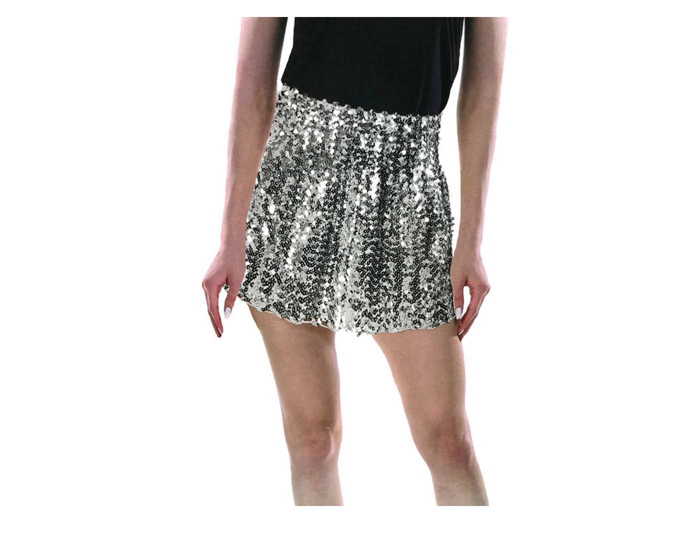 V563-12085-SILVER-202503052125-03 Ladies Adult Deluxe SEQUIN SKIRT Party Costume Dress Up Bling Fringe Tassel - Silver - Image 4