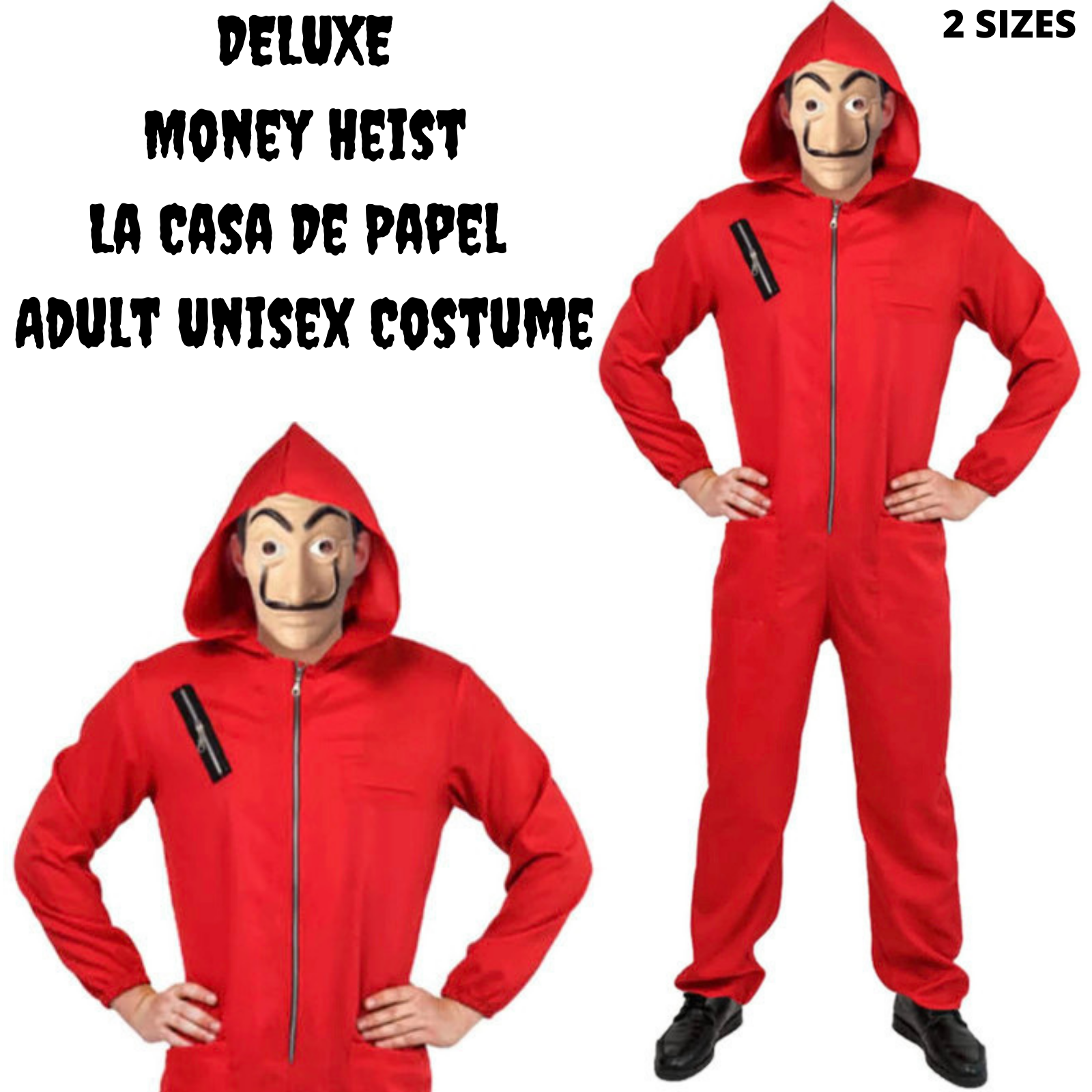 V563-12867-L_XL-202503051720-01 Salvador Dali La Casa De Papel Money Heist Red Jumpsuit Mask Costume Hoodie - L/XL (175cm - 185cm) - Image 2